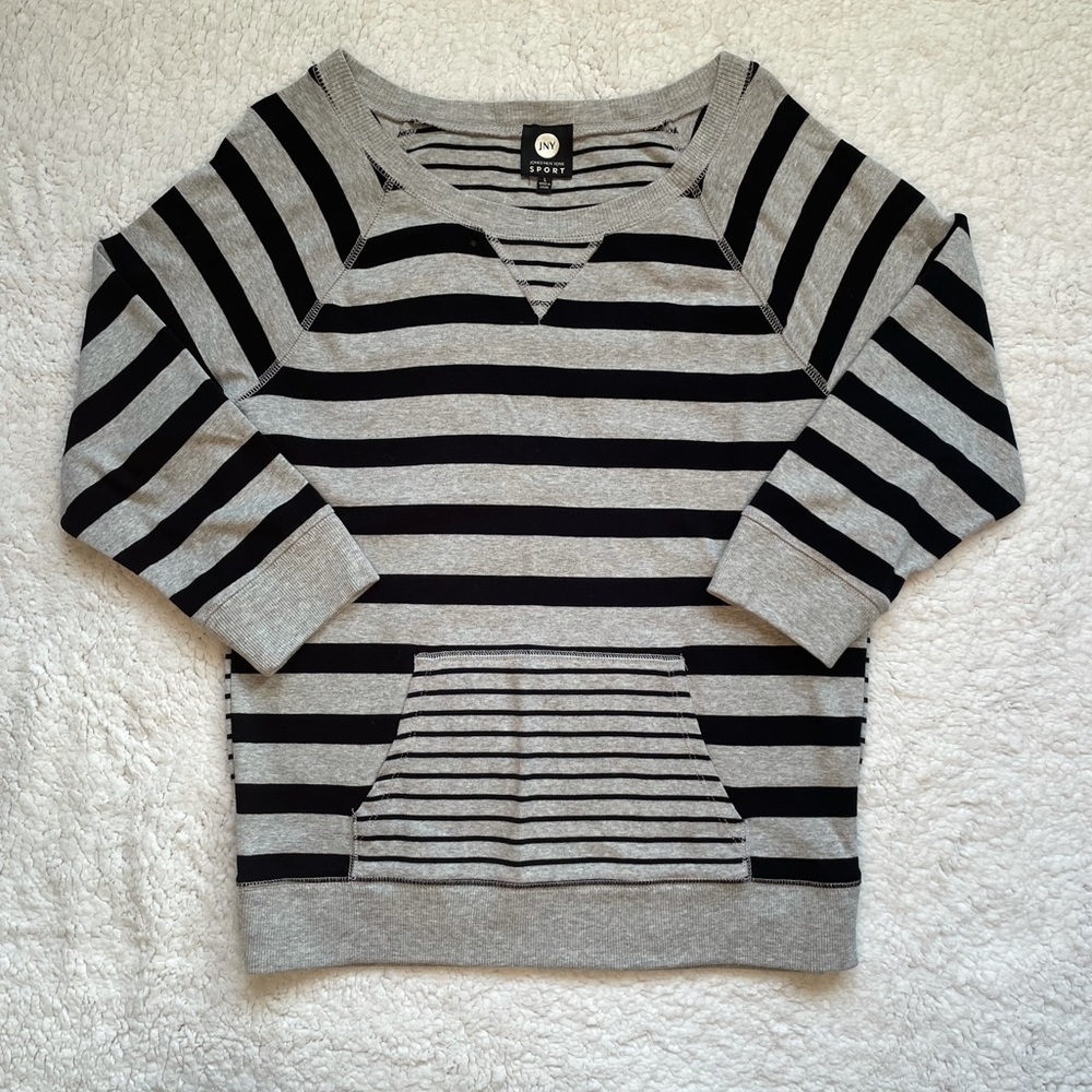 Jones New York Sport black and grey stripped 3/4 sleeve shirt size large